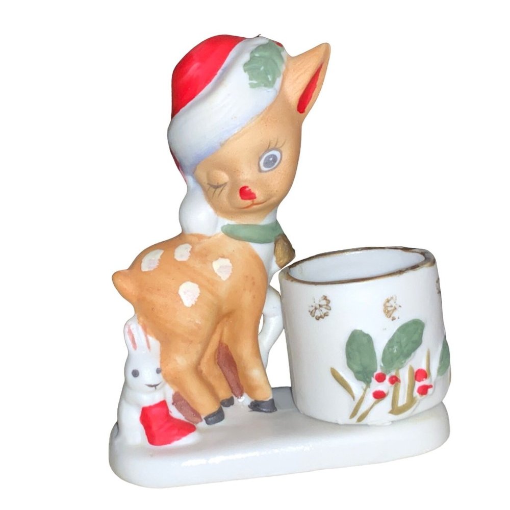 Jasco Christmas Reindeer Deer Porcelain candle holder figurine 1978